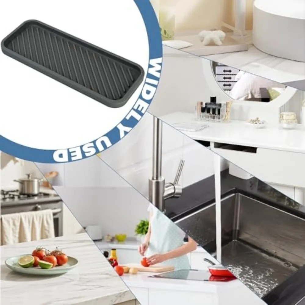 Silicone Sink Protector Mat Striped Texture Countertop Organizer Storage Tray Non-Slip Sink Organizer Tray Bathroom Vanity