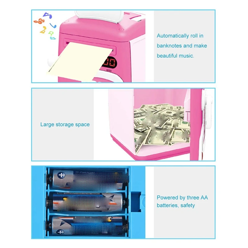 Piggy Bank Toy For Kid,Simulate Fingerprint/Electronic Password Safe Box ATM Bank,Auto Paper Money Scroll Coin Bank