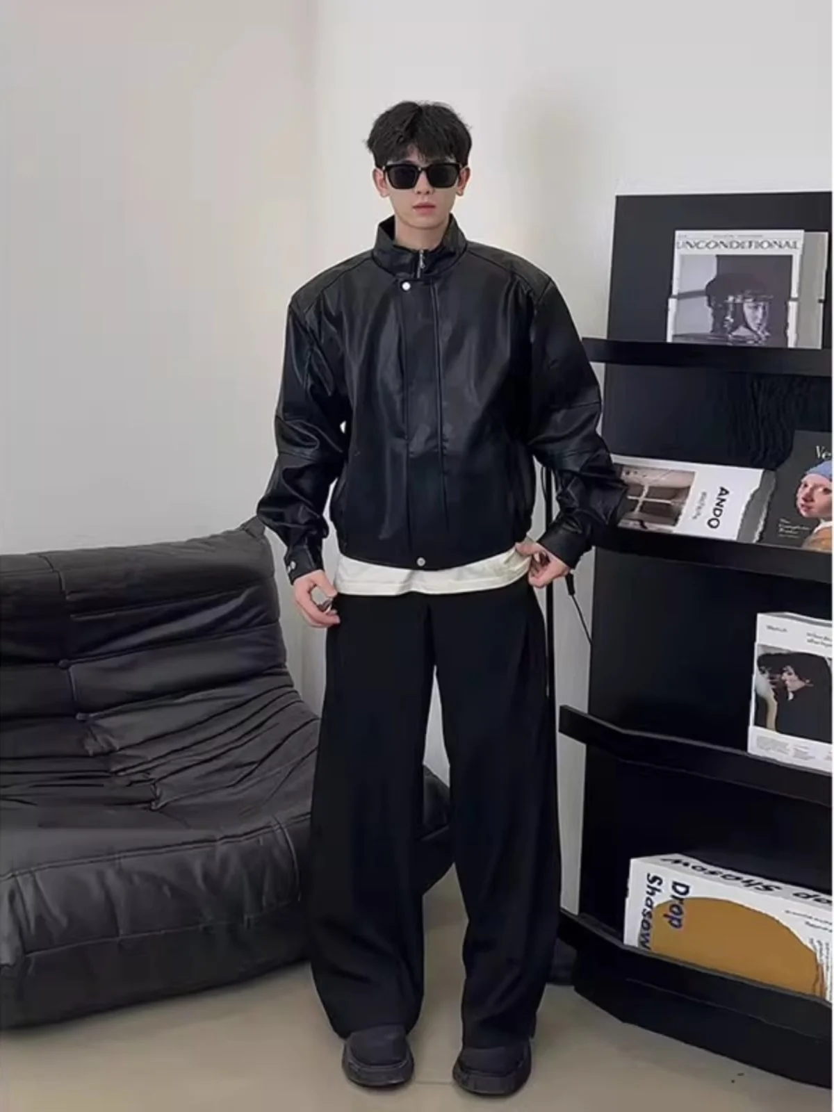 

ort Men's PU Leather Jaet Stand Collar American Sle Trendy Streetwear Spring Autumn High Street Ja Premium Feel