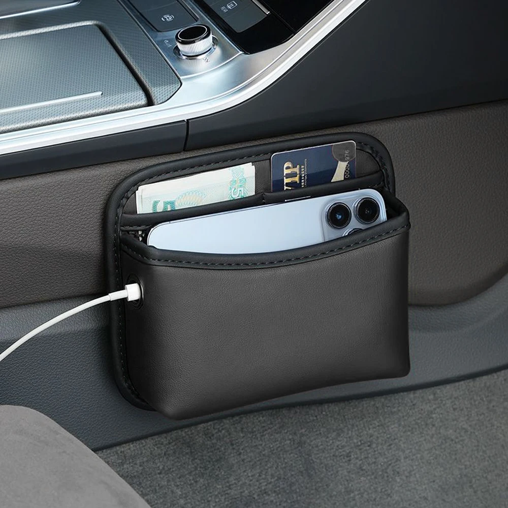 Auto-Türtasche, PU-Leder Auto-Netztasche Organizer für Karten, Handy, Sonnenbrille, Universelles Auto-Innenraum-Zubehör – Detail 1