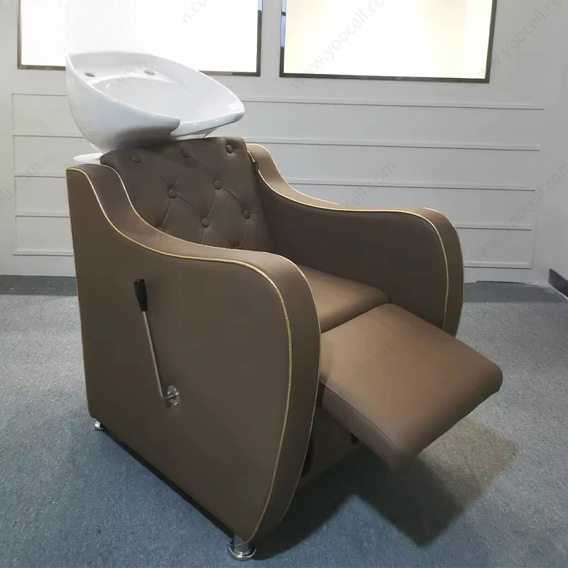 

Brown Color Hairdressing Shampoo Bowl Chair Hair Salon Furniture Chair Backwash Unit with Massage