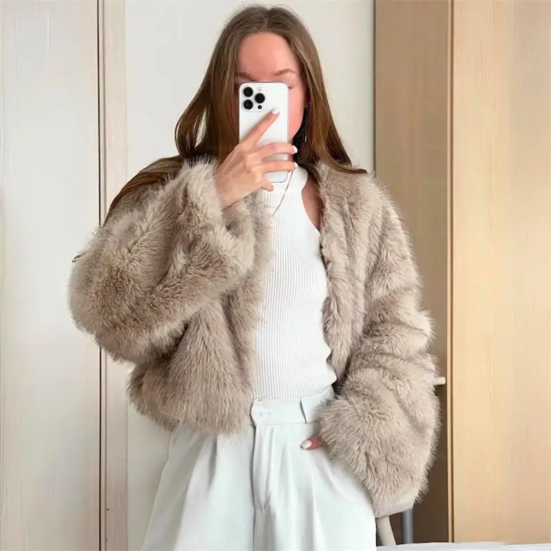 2024 Women's faux fur jacket with faux fox fur jacket for winter warmth, fashion, softness, and comfort