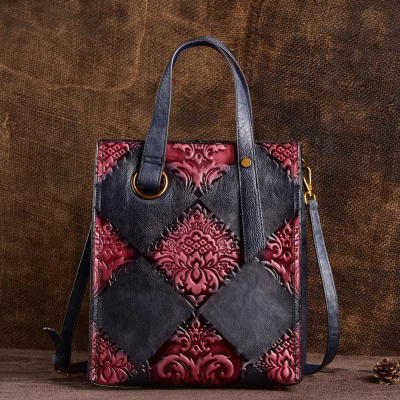 

Real leather bag, new retro embossed shoulder bag, large capacity luxury handbag, casual diagonal cross bag, bucket bag