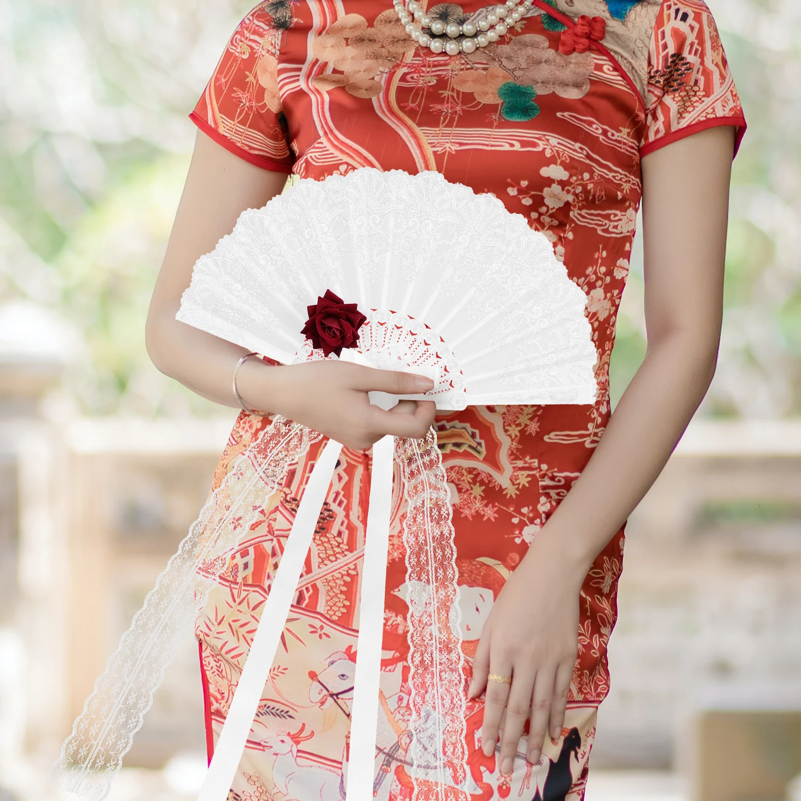 

Retro Rose Folding Handheld Lace Vintage Fan for Women Wedding Decor Party Stage Foldable Light Weight Hand Fan Cosplay Tea