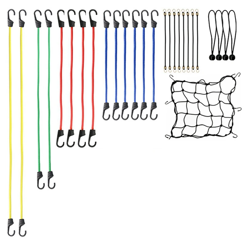 28Pcs Heavy Duty Bungee Cords With Hooks Rope Luggage Packing Strap For Motorcycle Bike Camping Hiking