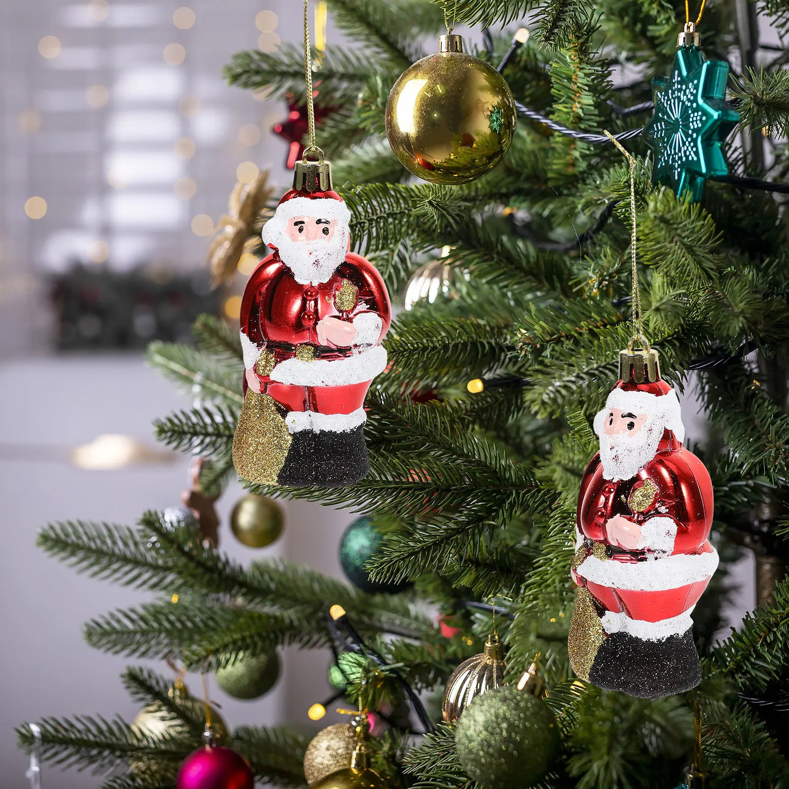 

4Pcs Christmas Santa Claus Hanging Ornament Light Plastic Xmas Tree Decoration Hanging Decor for Party Holiday Supplies
