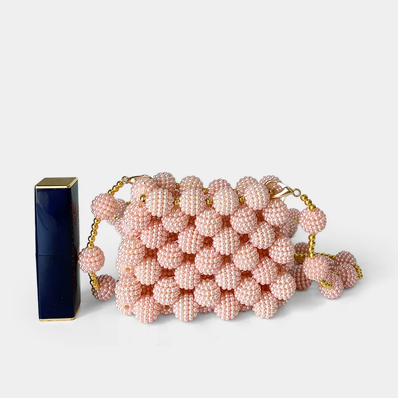 Bolso pequeño con cuentas hecho a mano para mujer, bandolera con perlas, Yangmei, 2024