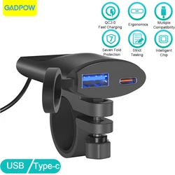 Gadpow-cargador USB QC3.0 para motocicleta, cargador de USB-C de 30W, IP67, resistente al agua, soporte de montaje en manillar, cámara Digital, cargador de teléfono