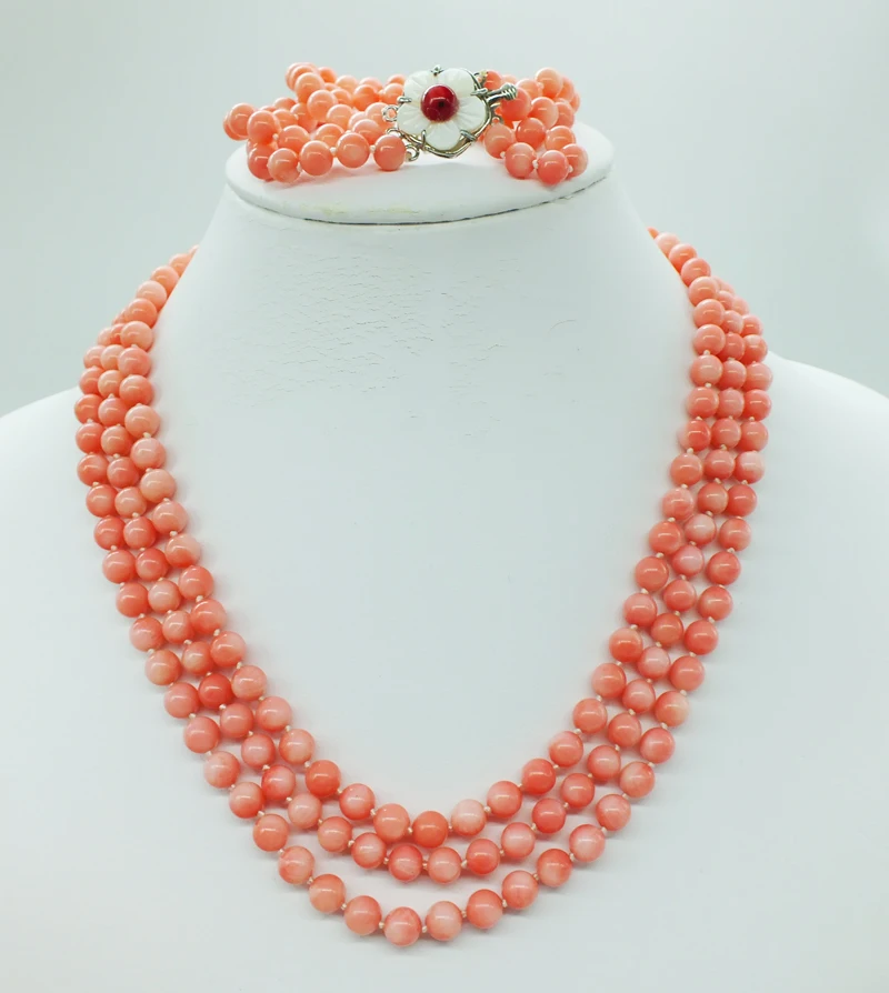 It is great alone, a very classic 6MM pink coral necklace. Bracelet