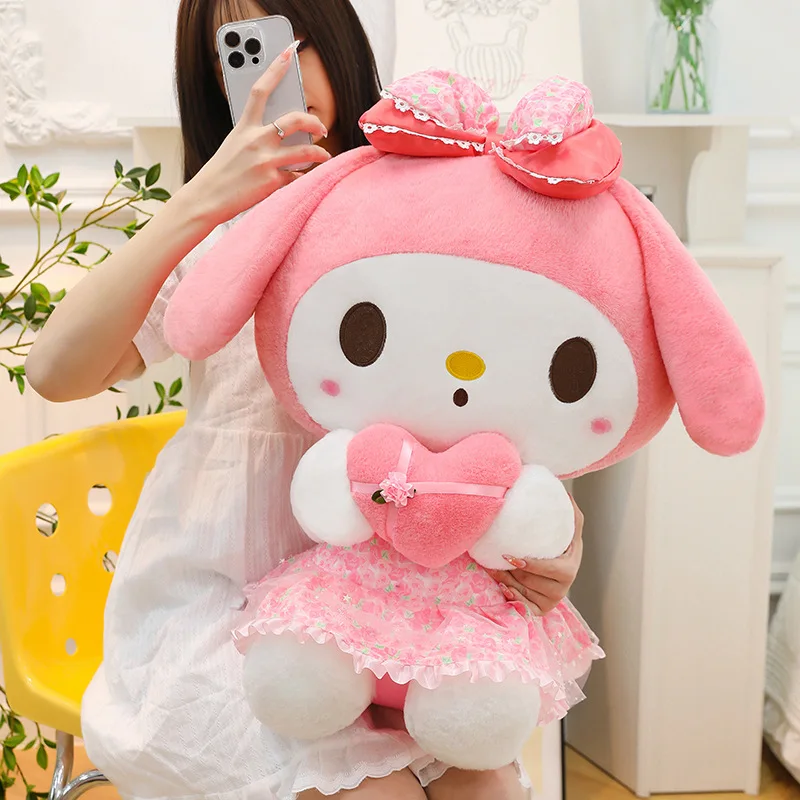 80cm Big Size Floral Skirt Hello Kitty Stuffed Soft Plush Toys Anime Cartoon Hug Heart KT Cat Rag Doll Children's Birthday Gift