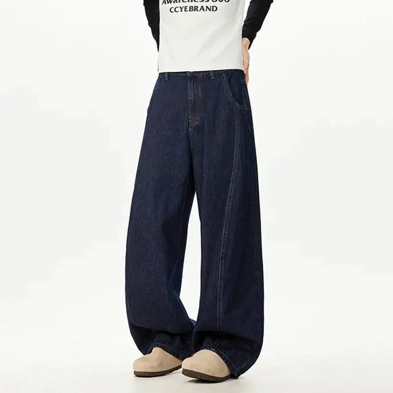 HKSH خريف جديد بسيط الرجال الدنيم السراويل بلون عادية التفكيك المرقعة واسعة الساق فضفاضة كل مباراة الجينز المد HK12102