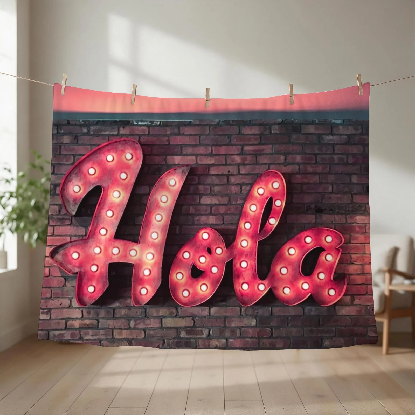 Hola Spanish Hello Neon Sign Throw Blanket Hairy Sofa Throw Beautifuls Retros Blankets