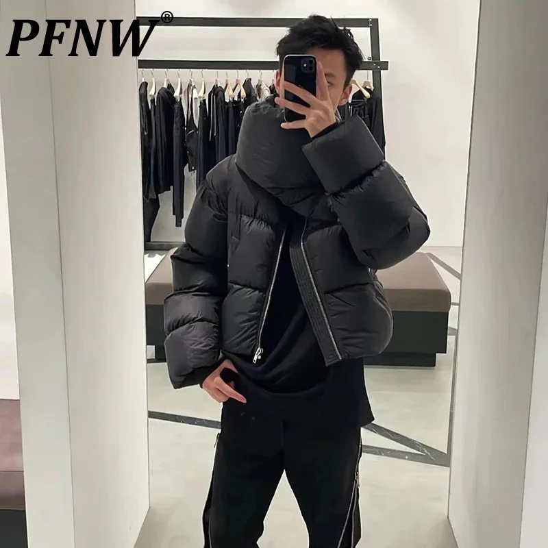 Pfnw darkwear nicho inverno gola alta masculina zíper preto parkas cachecóis de grandes dimensões deisn casaco acolchoado de algodão preto 28w5555