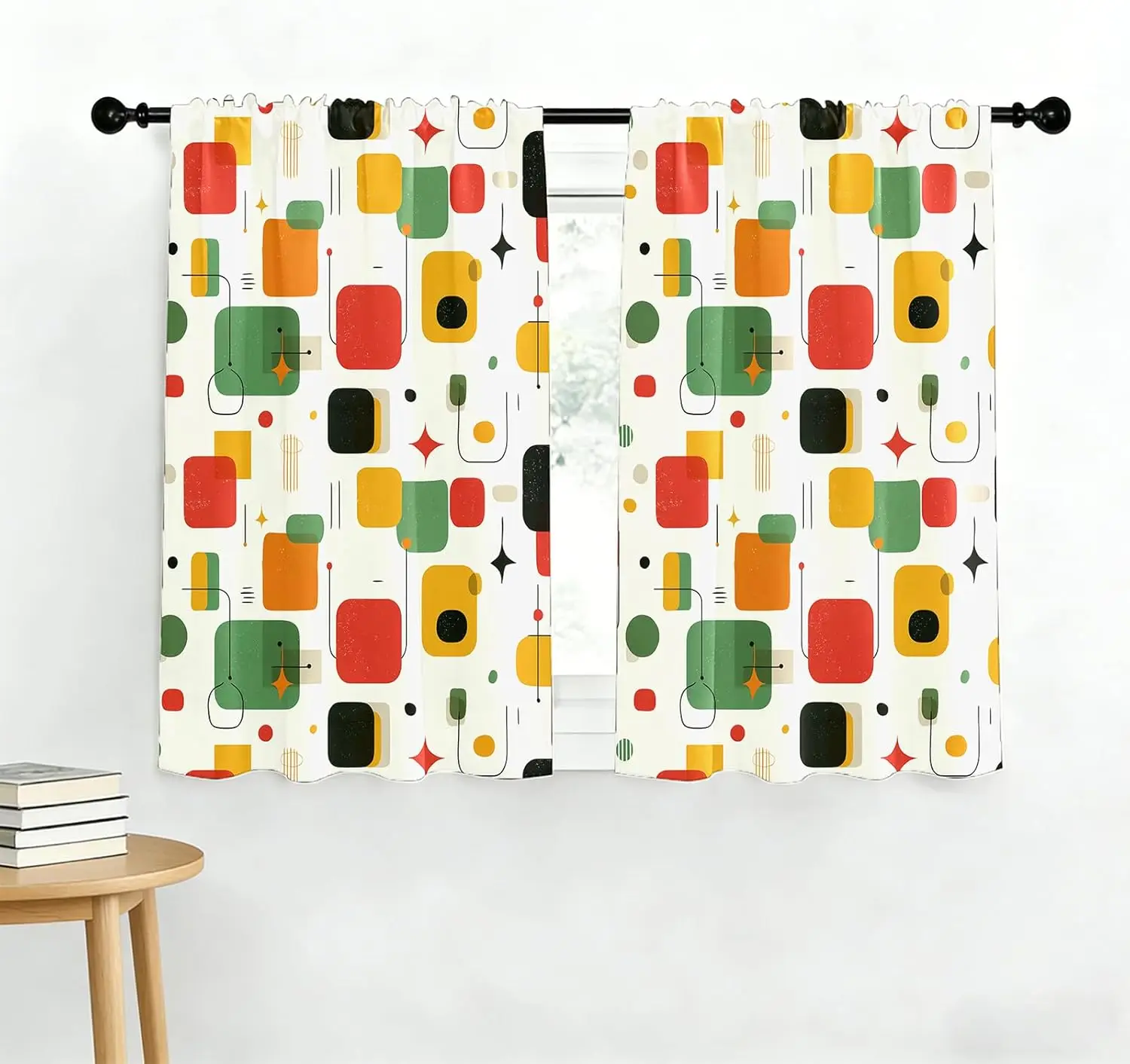 Modern Geometric Abstract Print Curtain Panel Set for Living Room Window Decor Pop Art Drapes Bright Style Home Decoration