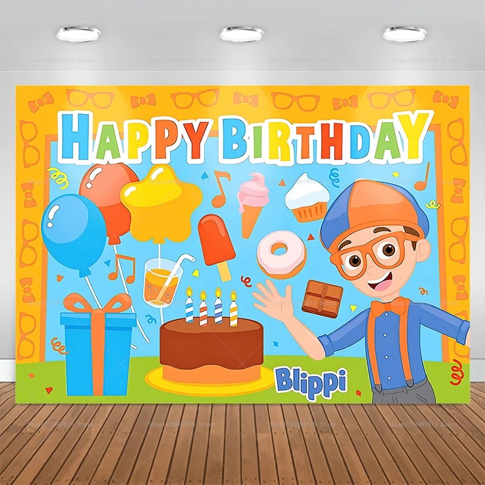 Blippi Birthday Party Backdrop Decoration Children\'s Birthday Cake Table Decor Banner Baby Shower Photo Booth Background Props