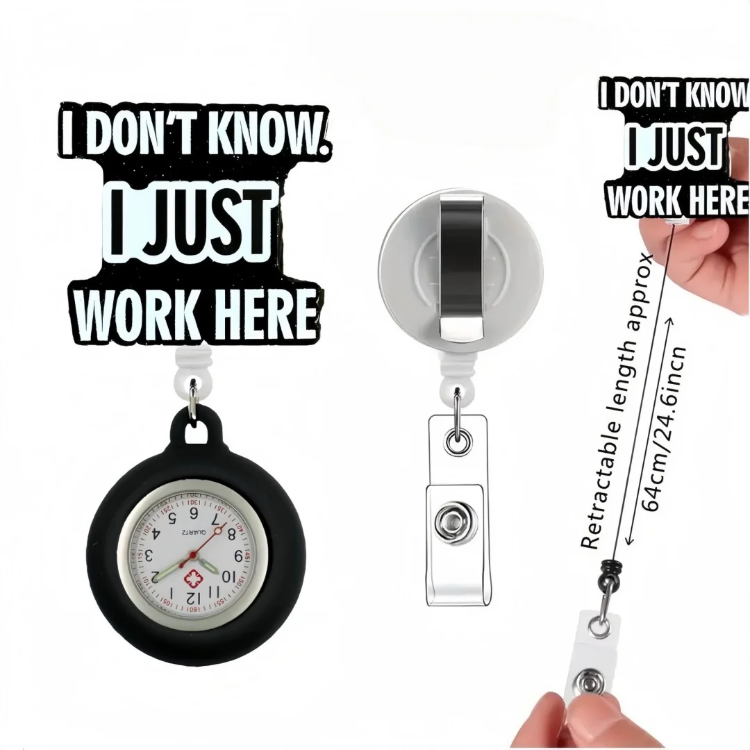 New Quicksand Acrylic Retractable Badge Holder With Fob Pocket Watch For Nurse Doctors Clip-On Hanging Card Holder Keychain