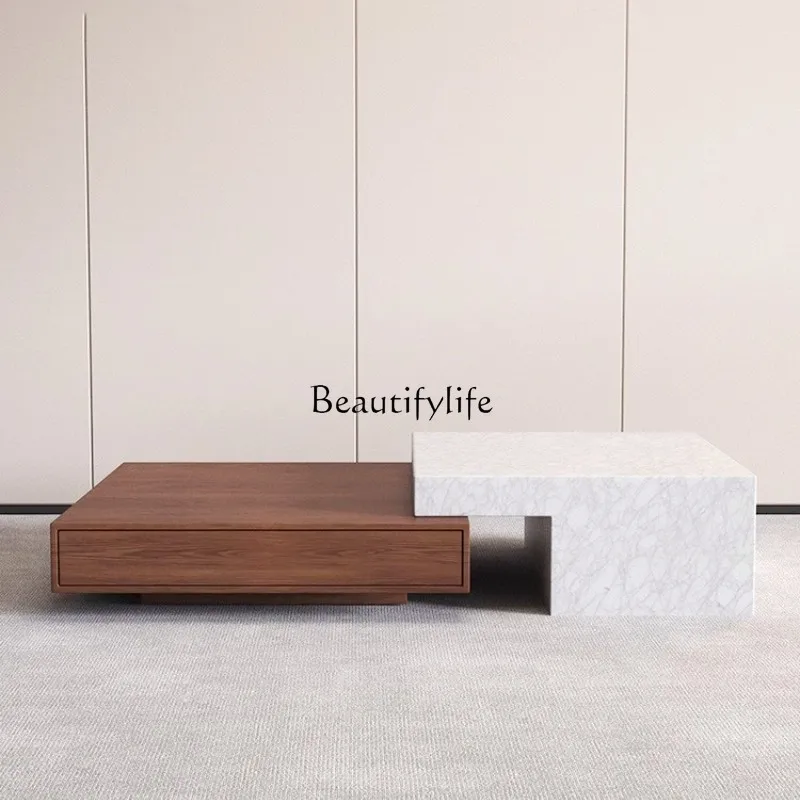 03 غرفة معيشة إيطالية بسيطة من الرخام الطبيعي تلسكوبي طاولة قهوة منزلية صغيرة