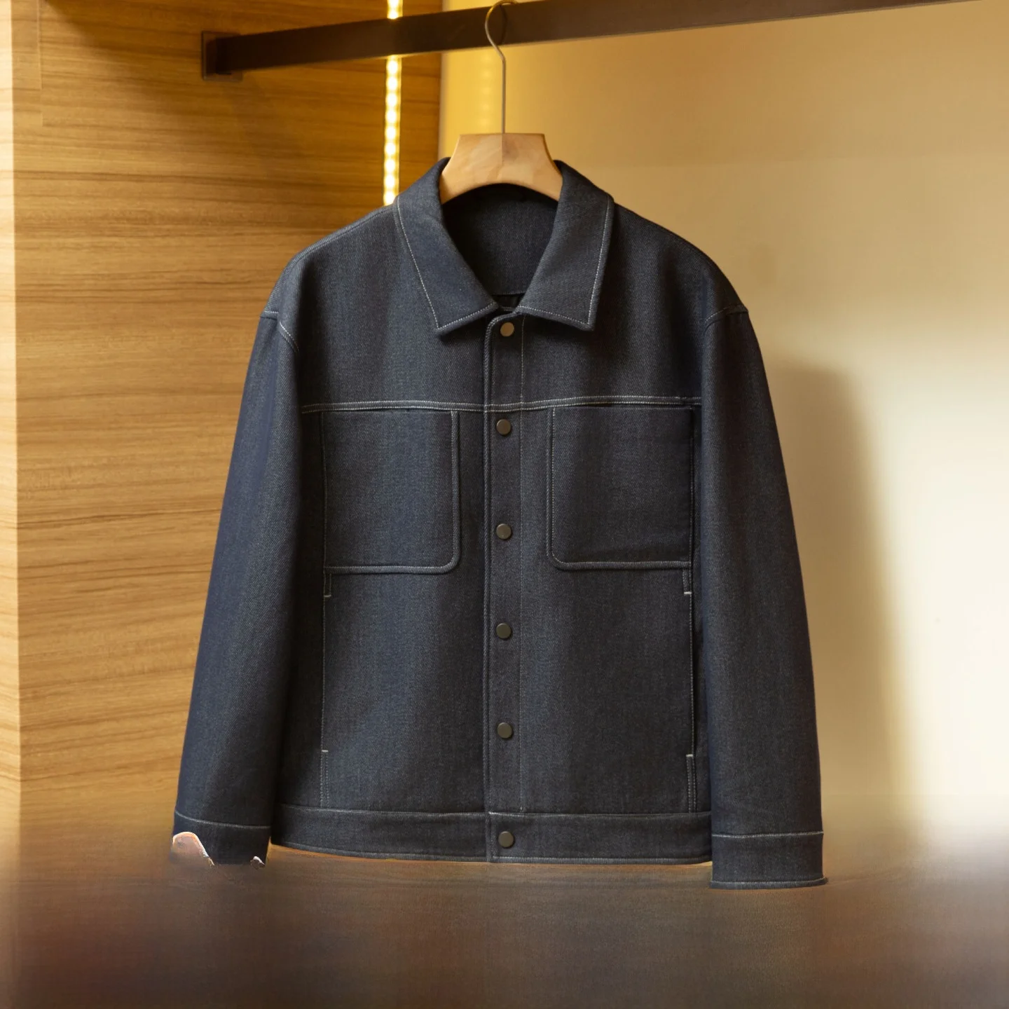 

Waed Denim Casual Men's Jaet Stand Collar Faion Leisure Autumn New Arrival Stand Fit Polyester Blend Long Sve