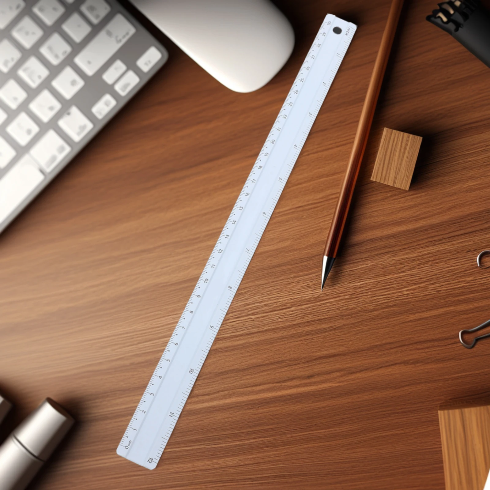 Regla de aleación de aluminio para ingenieros, herramientas de medición de matemáticas rectas, dibujo de Metal, accesorio azul cielo para niños