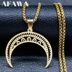 Witchcraft Divination Moon Pendant Necklace Stainless Steel Gold Color Crescent Meniscus Necklaces Jewelry colar N4599S02