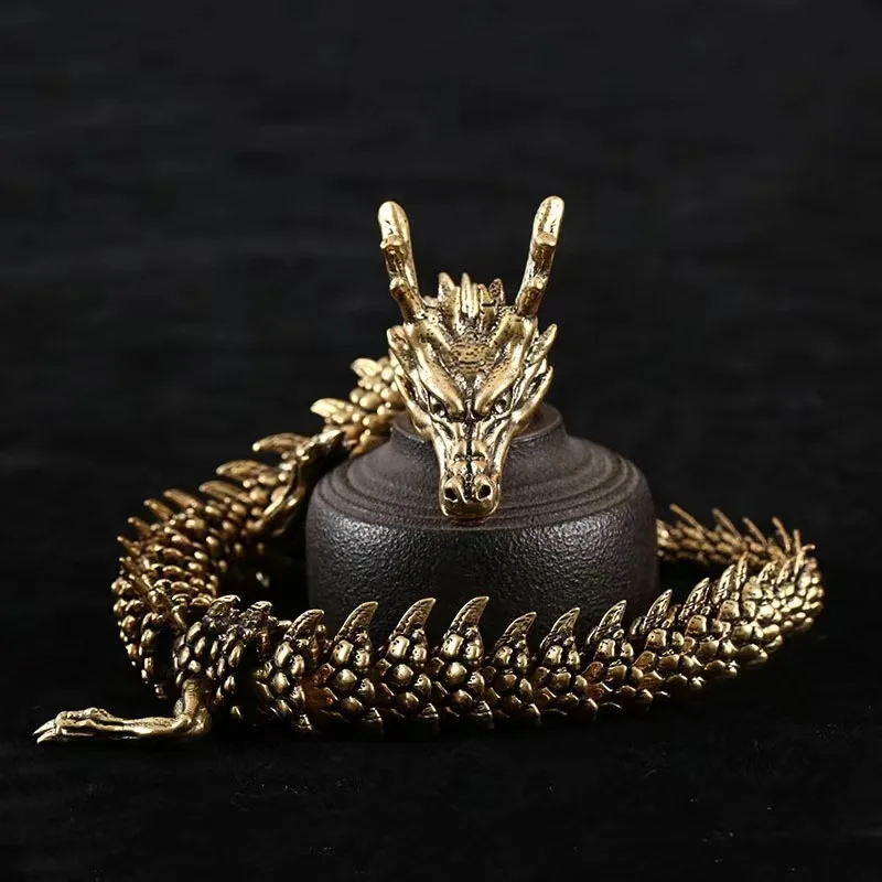 

3D Dragon Statue Ornament Moveable Body Joints Antique Brass Lucky Dragon Desktop Office Ornament Crafts Decoration A man's gift