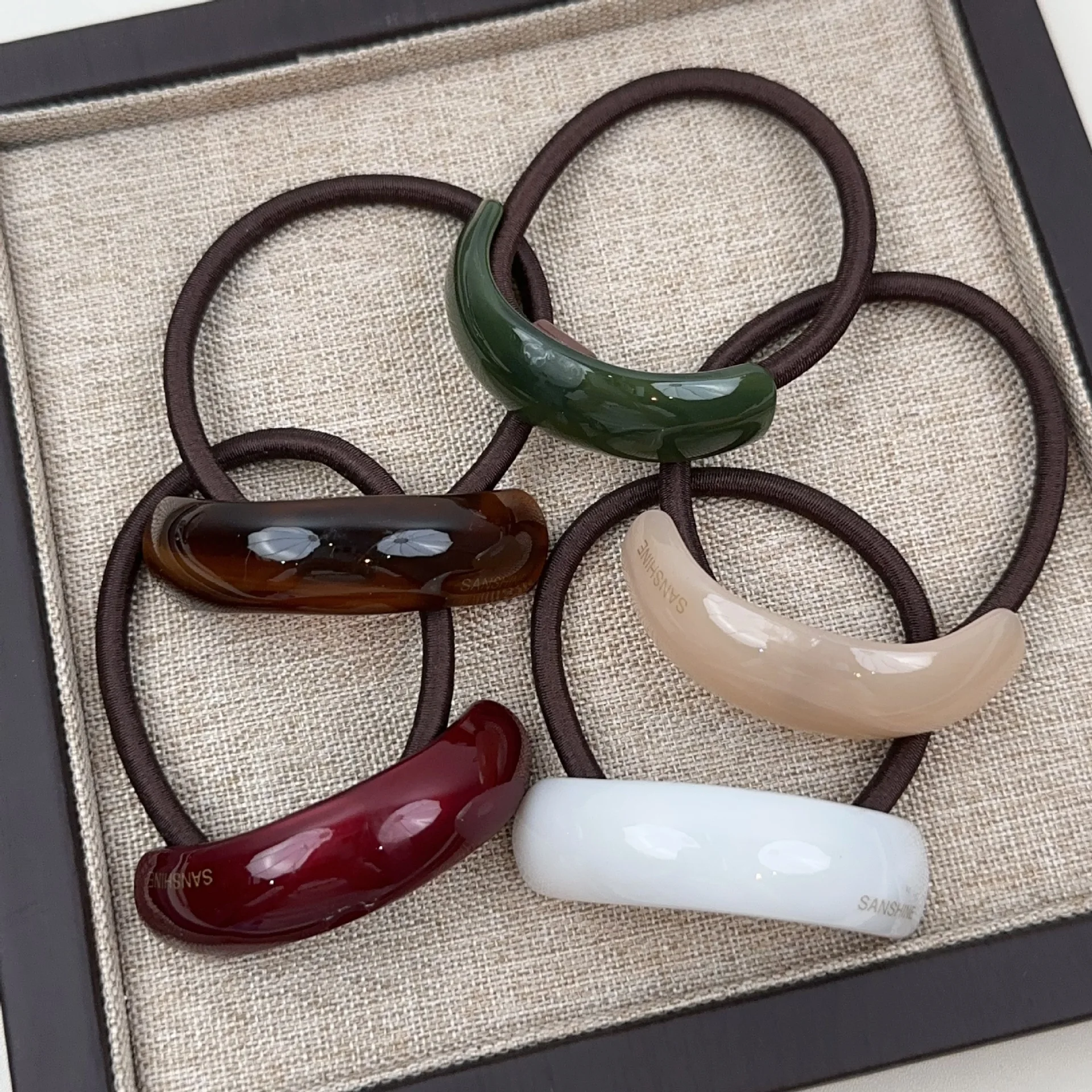 Solid Color Geometric Hair Ties Resin Arc Scrunchies Gold Label High Elastic Basic Ponytail Holders For Women Daily Gift