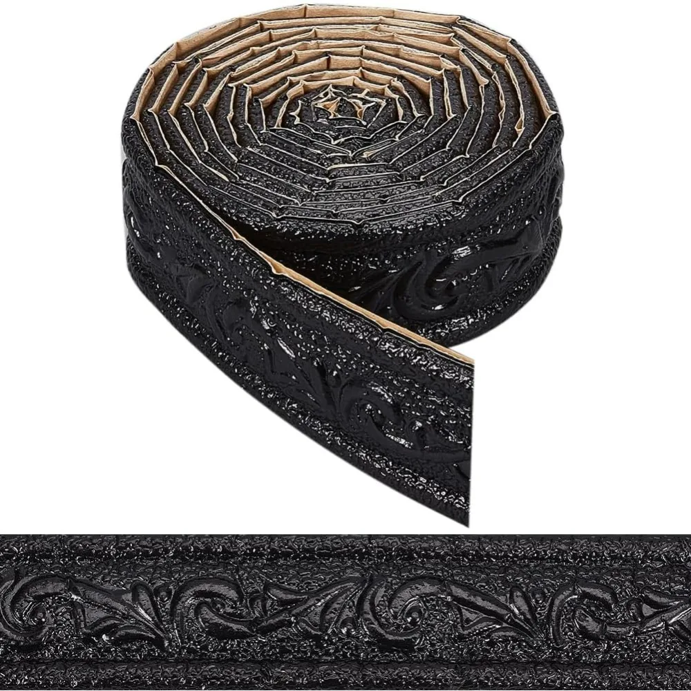 90x18in Peel Stick Foam Molding Black Baseboard Trim Self Adhesive Crown Flexible Foam Mirror Wallpaper Sticky Border 3D Wall