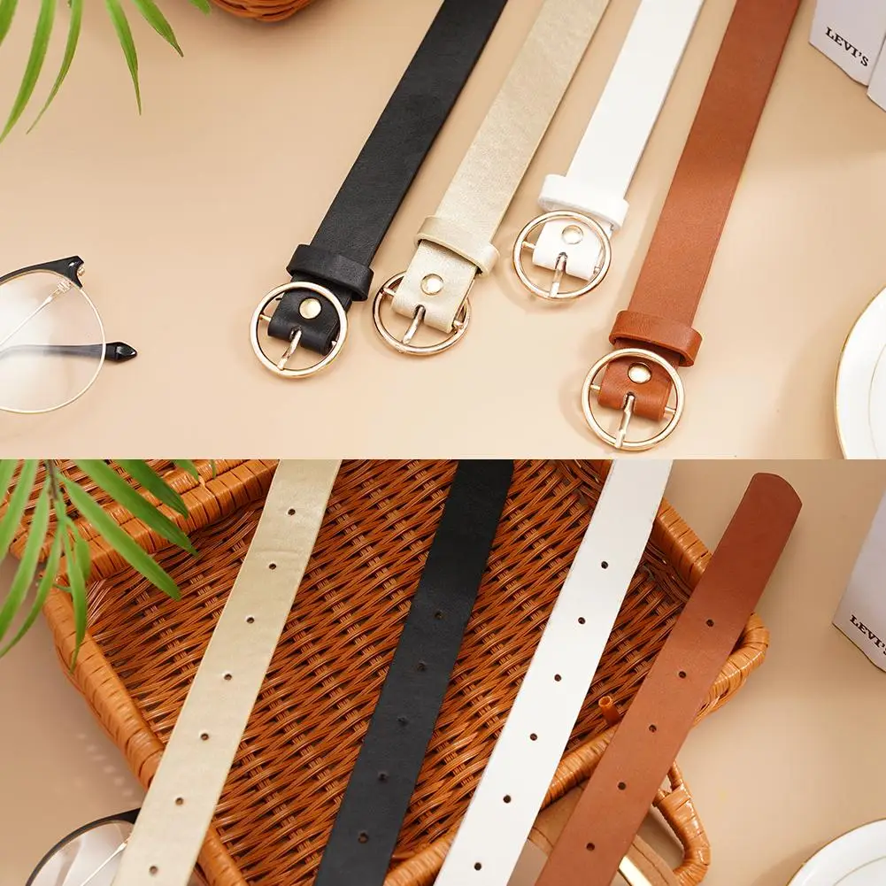 Round Belts For Women Girls Korean Style Vintage Metal PU Button Decoration Wide Waist Belt Leisure Dress Jeans Accessory