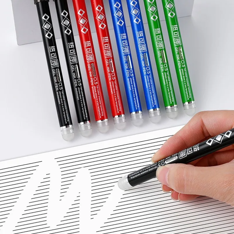 

2pcs/set Friction Erasable Pens Refillable Erase Gel Ink Pens 0.5mm Red Blue Black Ink Erasable Pens for Student Back To School