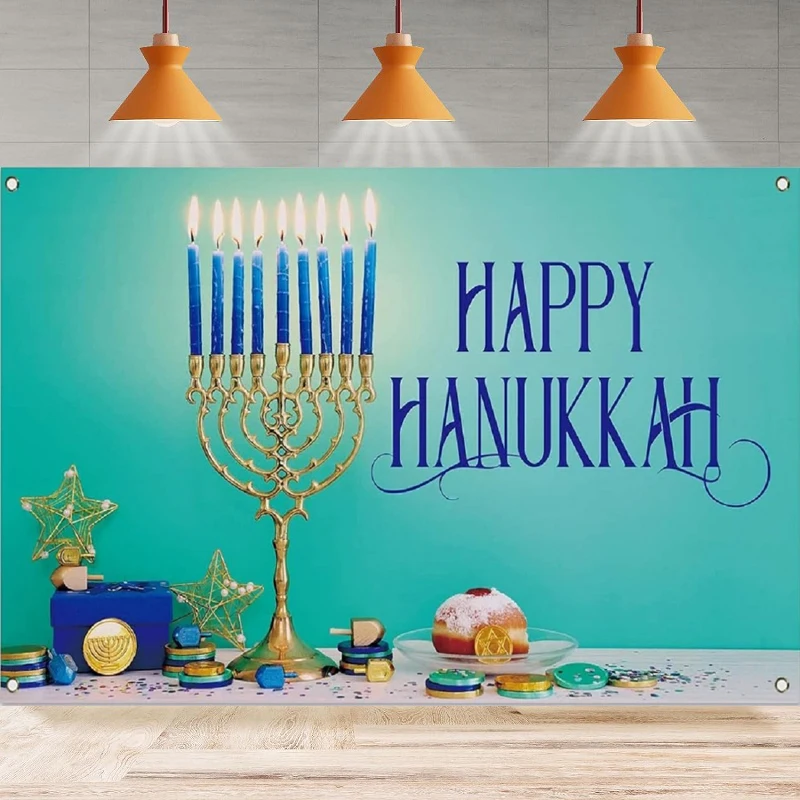 

Photography Backdrop For Happy Hanukkah Poster Chanukah Jewish Decoration Background Supplies For Party Home Decor Banner