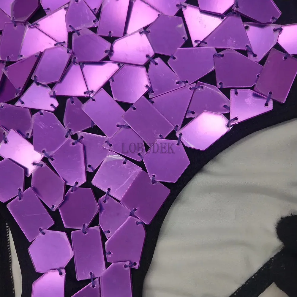 Body con spalle scoperte a specchio glitterato Bar Discoteca Donna Performance sexy Abbigliamento da palcoscenico Club Party Ballerini Gruppi Drag Queen Costume