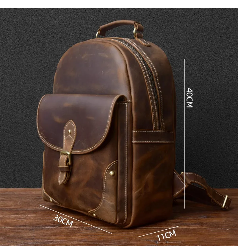 Vintage designer crazy horse cowhide men\'s backpacks outdoor casual travel luxury high-quality genuine leather women\'s bagpack