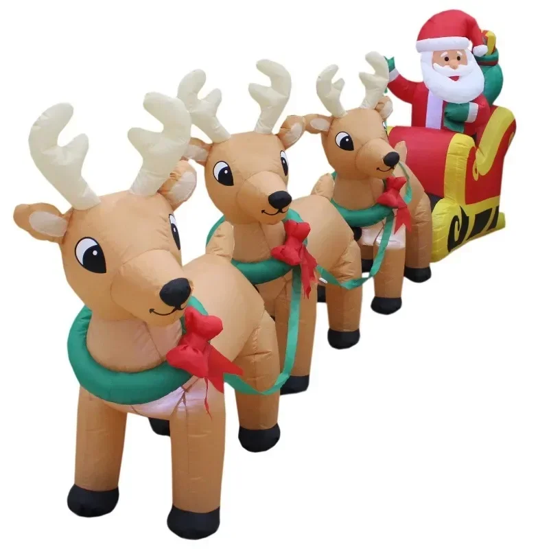 3.3M Three Reindeer Sleigh Santa Light Emitting Diode Glowing Christmas Inflatable Santa Reindeer