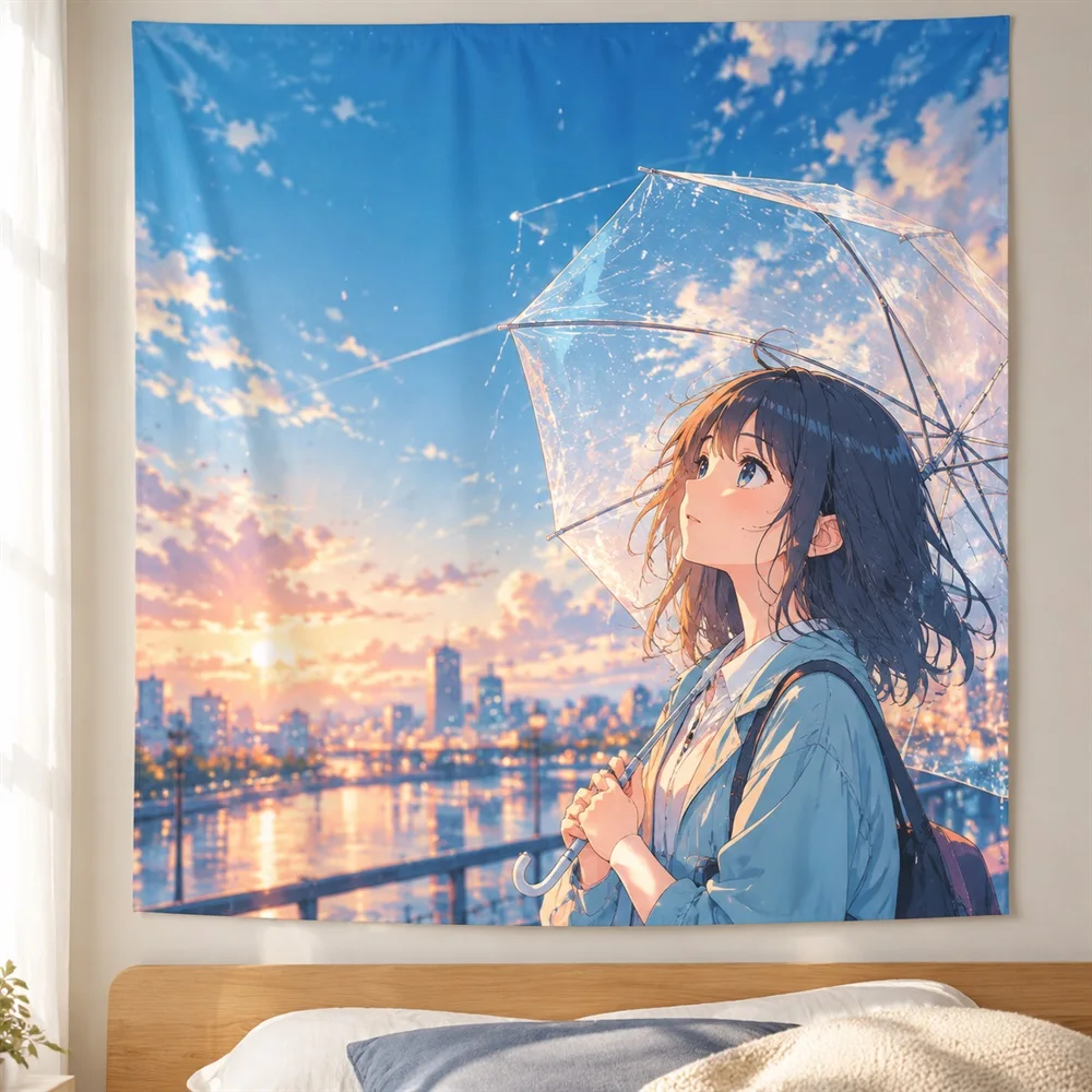VIKAMA Umbrella Girl Anime Tapestry Wall Hanging, Aesthetic Kawaii Anime Room Decor Tapestries for Bedroom Living Room Study