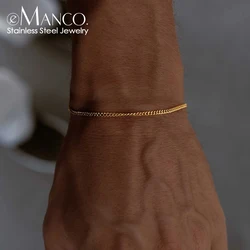 eManco Men's Cuban Chain Simple Chain Bracelet Fashion Trend New Waterproof No Color Loss Accessories Overall