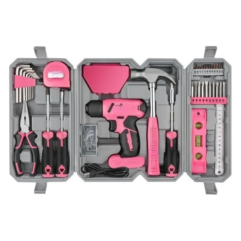 set-di-cacciaviti-elettrici-utensili-domestici-cassetta-degli-attrezzi-multifunzione-rosa-fatta-a-mano
