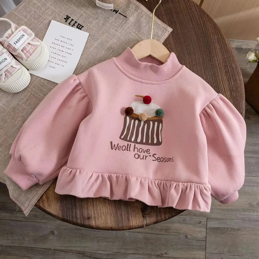 Baby Girls Velvet Sweatshirt Kids Cartoon Hoodies Toddler Outerwear 2024 Fall Winter 1 To 6Yrs Children\'s Clothes Korean Style