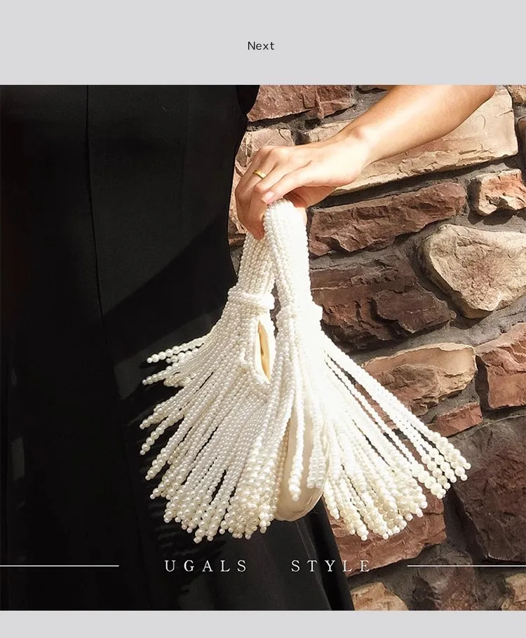 High Quality Pearl Beading Tassel Women Handbag Beads Beaded Handmade Hobo Bag Wedding Party Clutch Purse Luxury Evening Bag