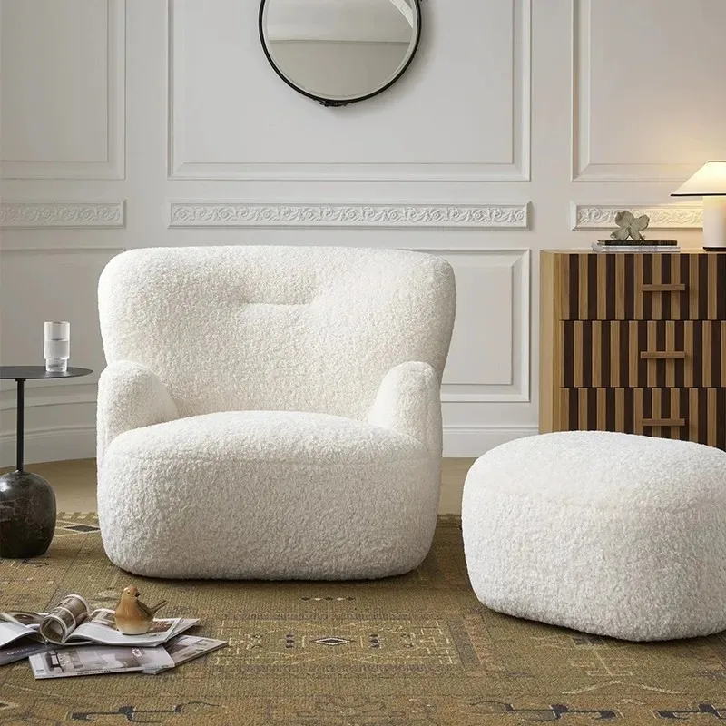 Big White Bear Leisure Chair Lamb Fleece French Cream Wind Single Sofa Living Room Bedroom Leisure Sofa