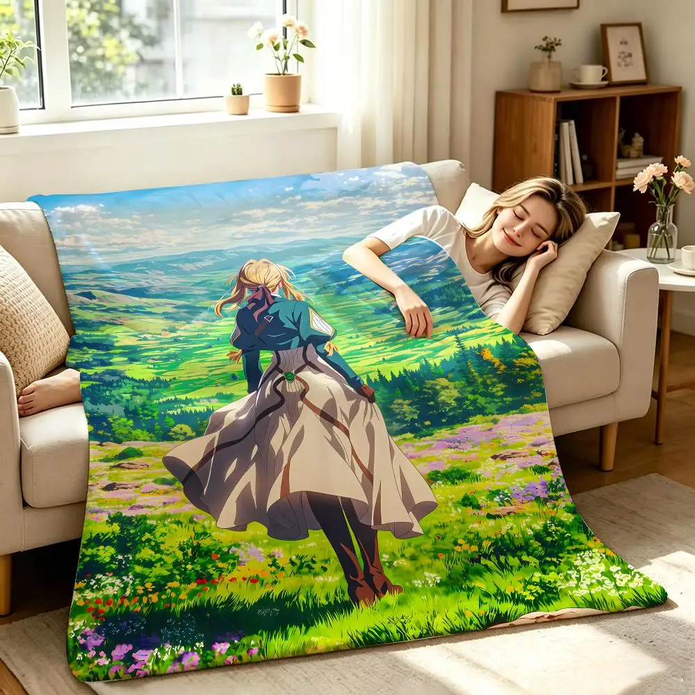 Violet E-Evergarden Throw Soft Warm Flannel Throw Blanket, Multi-use for Sofa Bed Office Nap