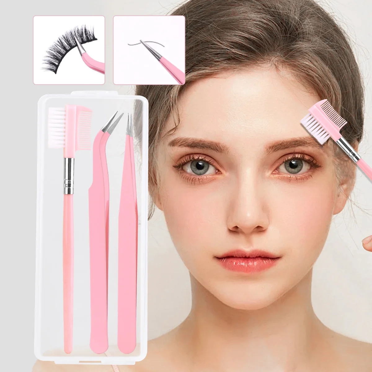 4-teilige Augenbrauenpinzette mit Aufbewahrungsbox, Beauty-Pfropfen von Wimpern und Kämmen, täglicher Gebrauch