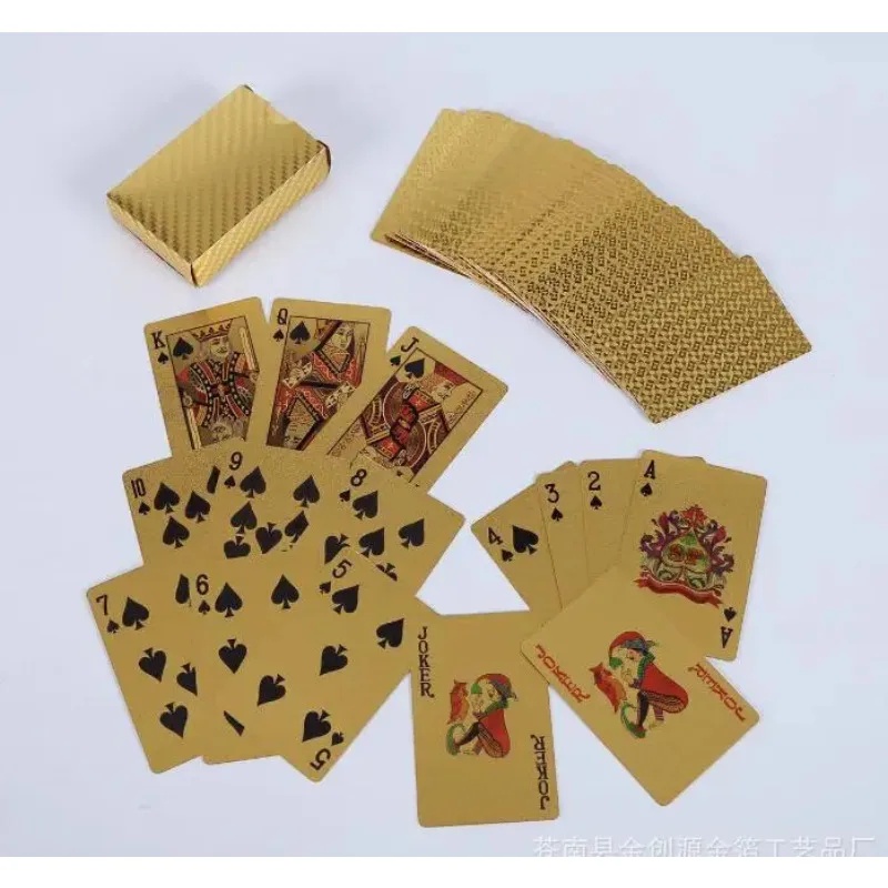 

1 шт., колода золотых игральных карт, набор для покера из золотой фольги, волшебная карта, 24-каратное золото, пластиковая фольга для покера, прочные водонепроницаемые карты, магия