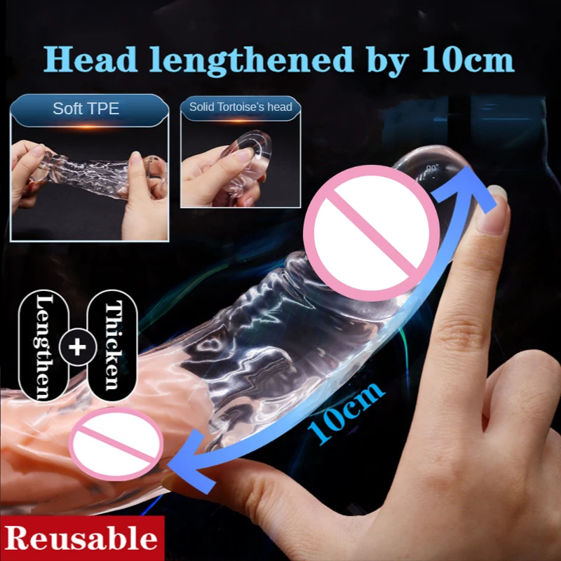 Male Penile Sleeve Lengthened and Thickened Wolf Tooth Crystal Cover Delay Ejaculation Reusable Dildo Enhancer Sex Toys for Men