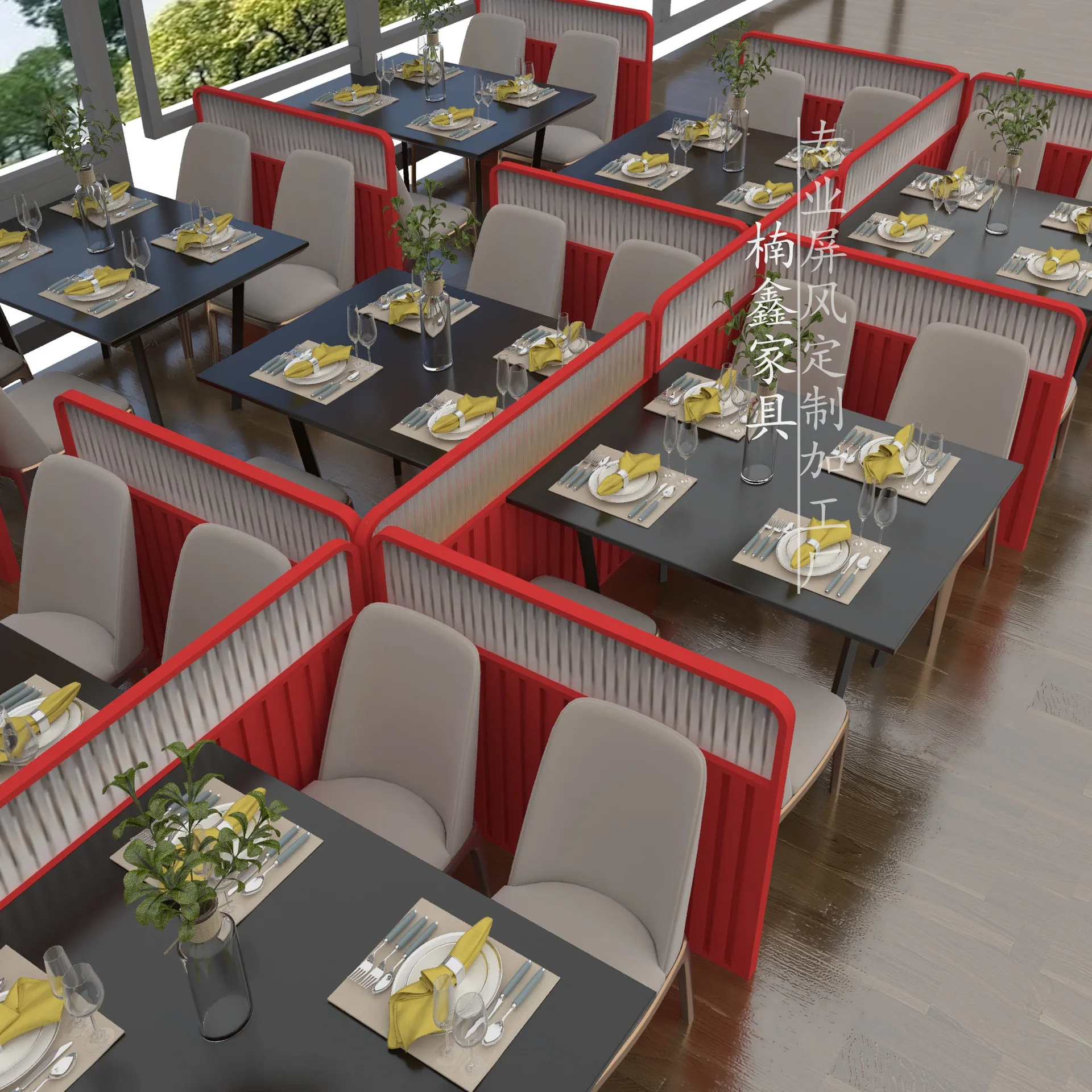 

Modern restaurant booth low partition wrought iron fence hotel Changhong glass screen partition