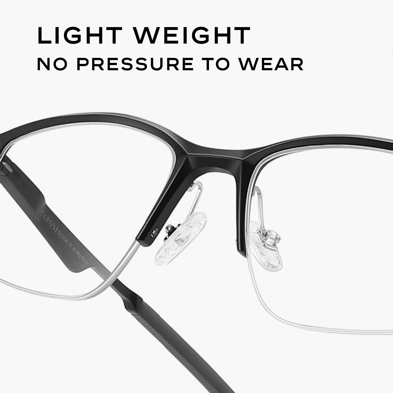 CAPONI Glasses For Men Alloy Vintage Brand Designer Eyeglasses Frames Blue Light Blocking Photochromic Half Frame Glasses J24604