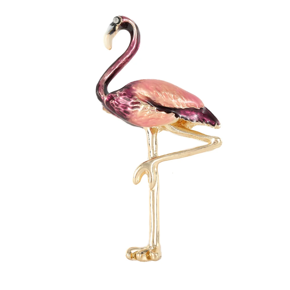 Pretty Crane Enamel Lapel Pin Golden Metal Brooch For Women Dress Backpack Bag Jewelry Freeshipping