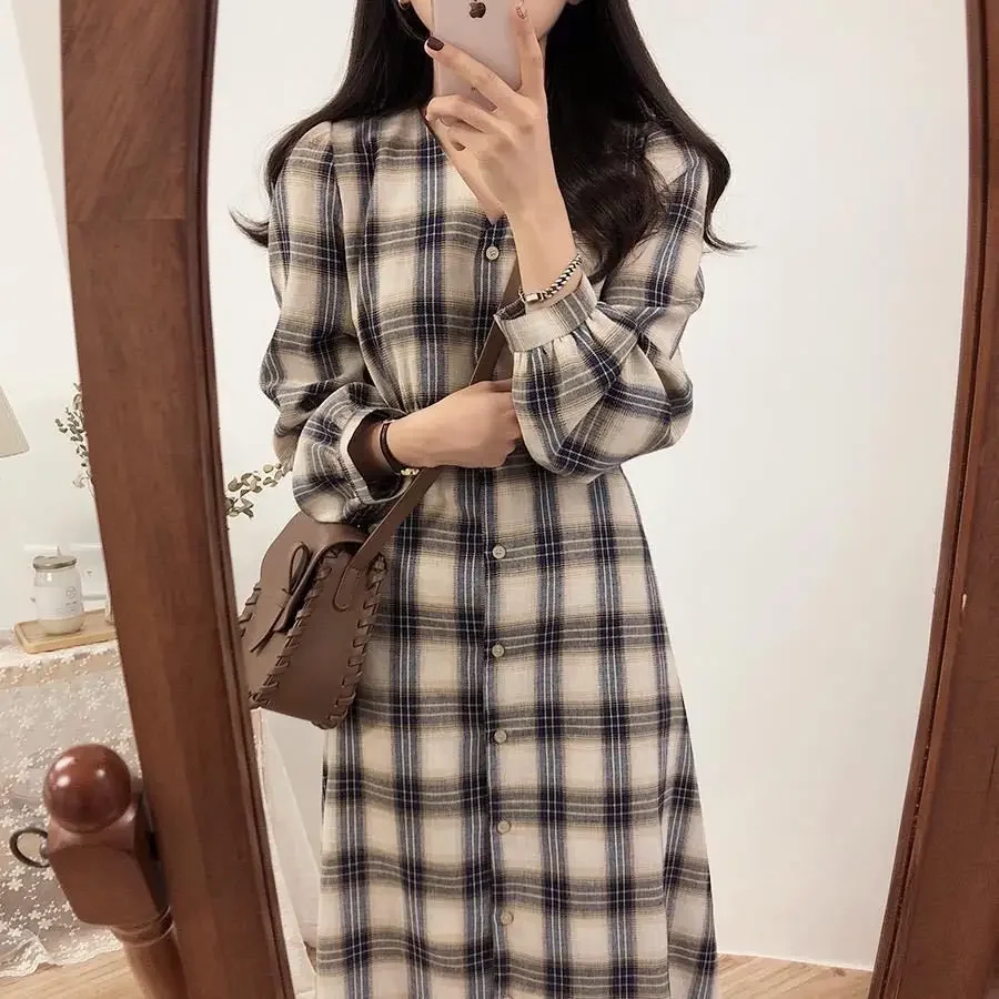 Vintage Plaid Dresses for Women Autumn Winter Full Spring 2025 Elegant Luxury Korean Fashion A Line G X Woman Long Sleeve Dress