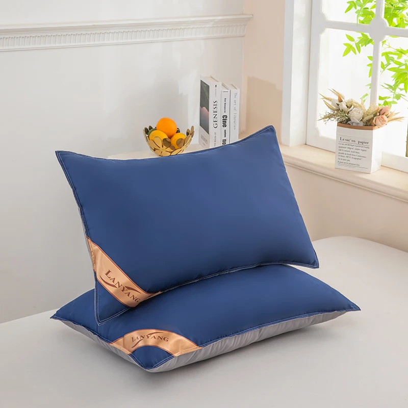 Luxuriöses, hochwertiges, zweifarbiges Kissen mit doppelter Naht in Blau-Grau, hochelastisches 5-Sterne-Hotelkissen, Schlafkissen für Zuhause und Schlafzimmer – Detail 2