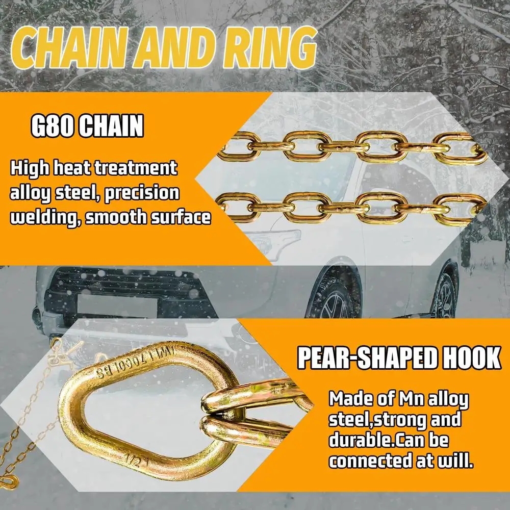 Adjustable V Bridle Tow Chain with R-T-J Cluster Hooks and Grab Hooks 5400 Lbs Working Load Heavy Duty Tow Chain Easy to Use DOT
