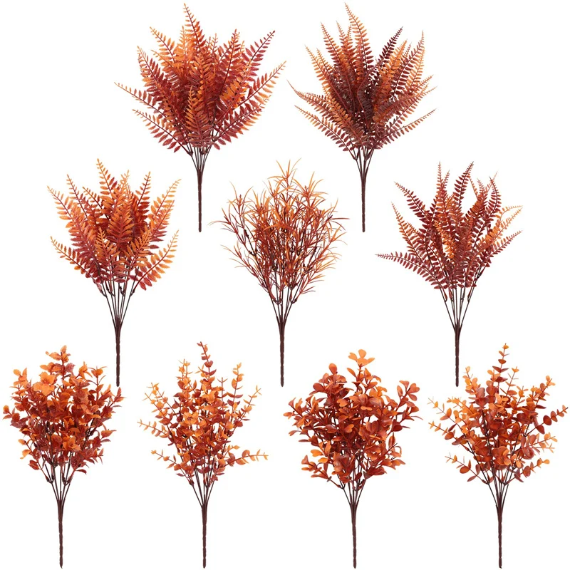 Artificial 7 Fork Eucalyptus Plastic Flower Fake Lavender Violet Persian Leaf Orchid Autumn Simulated Plant Home Party Decor